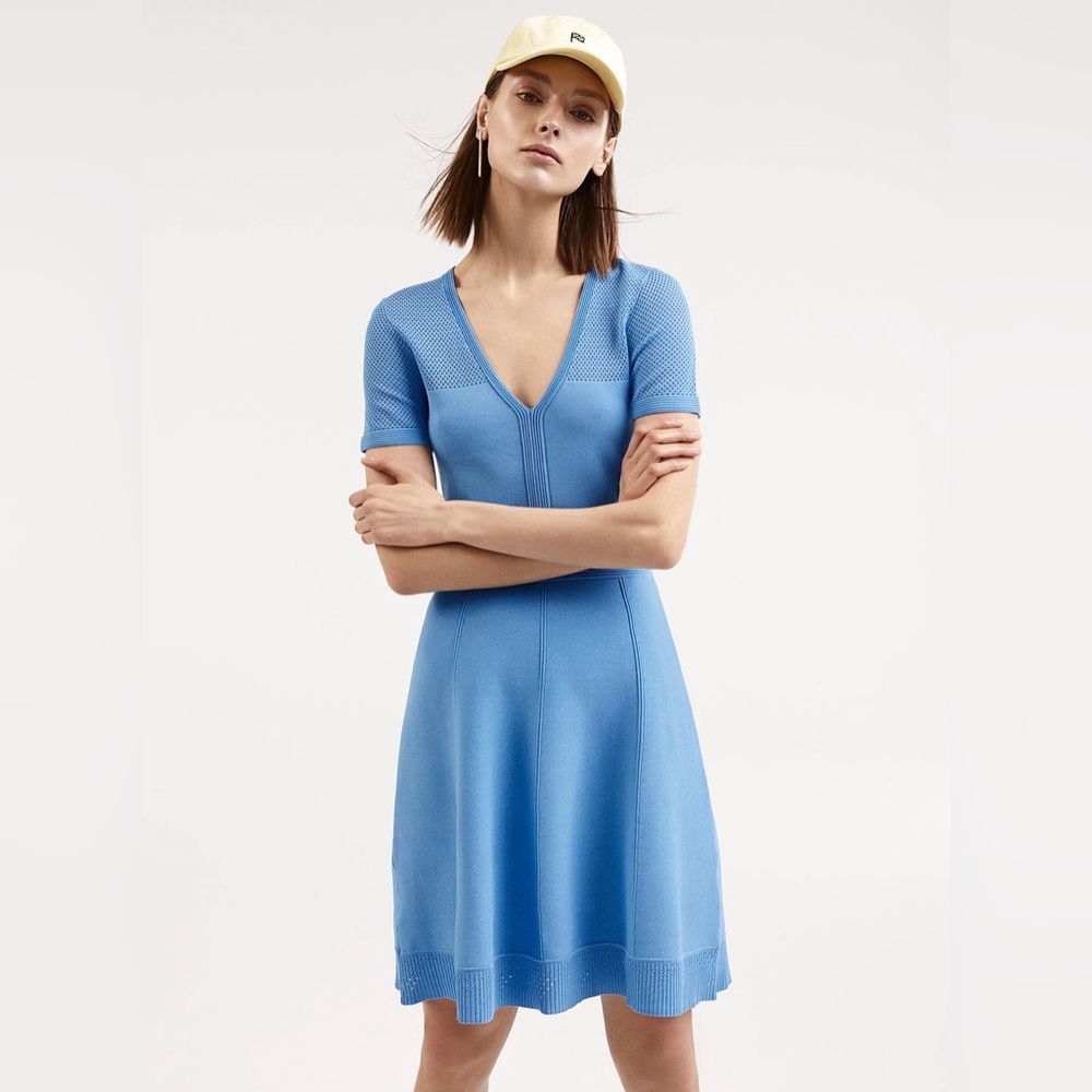 NWT Simons Icône Baby Blue V-Neck Knit Dress Size XS